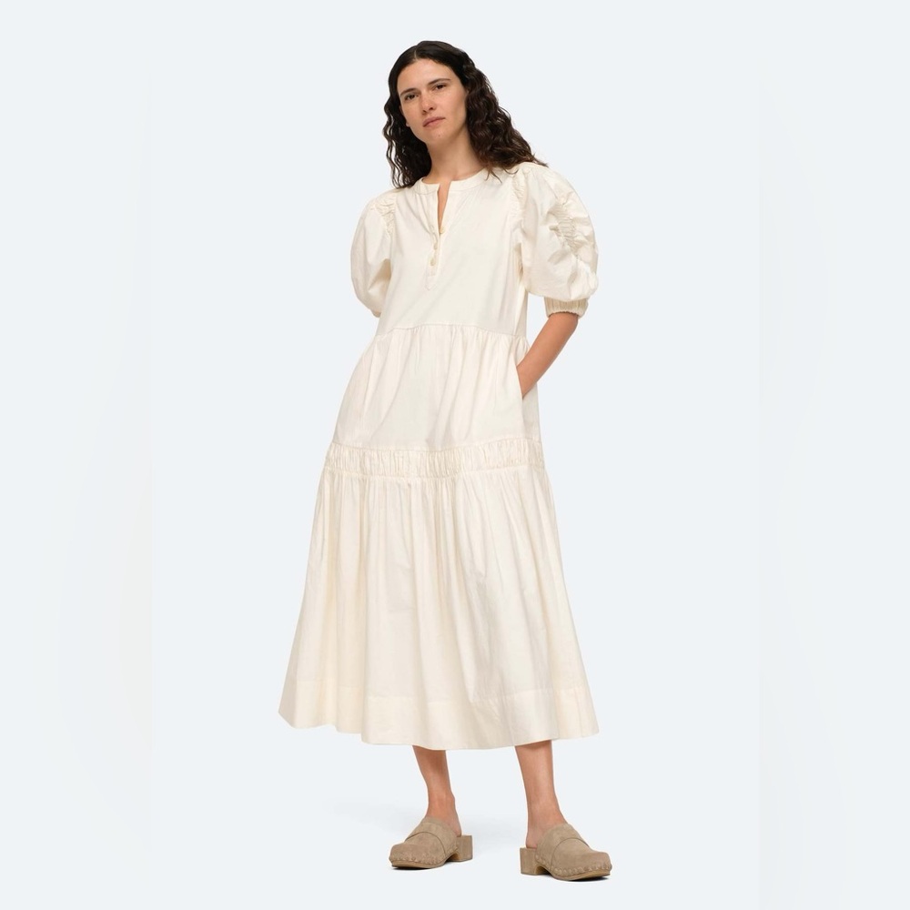 Sea New York Steph Dress – Cream Cotton Midi with Puff Sleeves, XXS, BNWT
